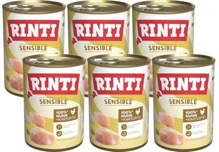 Rinti Sensible Huhn & Kartoffel 6 x 400g | Hypoallergenes Nassfutter für Hunde | Glutenfrei & ohne Soja | Nur 1 Proteinquelle | Für empfindliche Hunde & Allergiker | Alleinfuttermittel