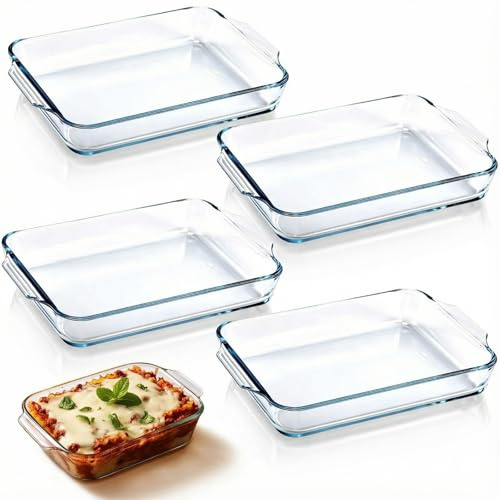 Yiyiring 4 Pcs 1.5 Quart Glass Baking Dish for Oven Oblong Glass Pan Rectangular Clear Casserole Dish for Cooking Lasagna Kitchen Baking Bakeware Set, Oven, Microwave, Refrigerator and Dishwasher Safe