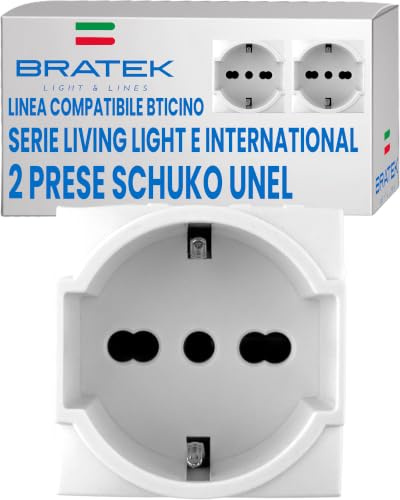 2 Prese Schuko Compatibili Bticino Living Light e International 2P+T 10/16A