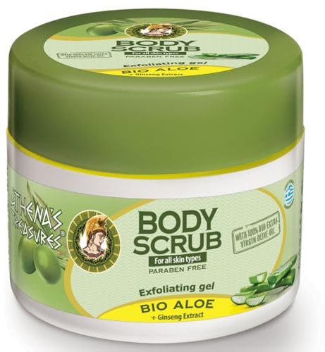 Pharmaid Athena's Treasures Body Scrub Peeling Gel mit Bio Aloe Vera und Ginseng Extrakt, Exfoliating Gel für alle Hauttypen, 200 ml