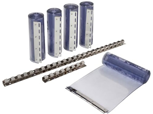 VOSS.farming Streifenvorhang Set 1,3m Breit - 225cm x 3mm mit Edelstahlleisten + 5X PVC Vorhang, Lamellentor Transparent