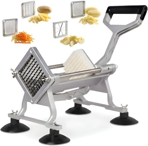 HI NATURE™ Tagliapatate Professionale in Acciaio Inox | Taglia Patatine Fritte con 4 Lame Intercambiabili | Tagliaverdure Manuale Robusto per Patate, Carote e Cetrioli | Tritatutto Professionale