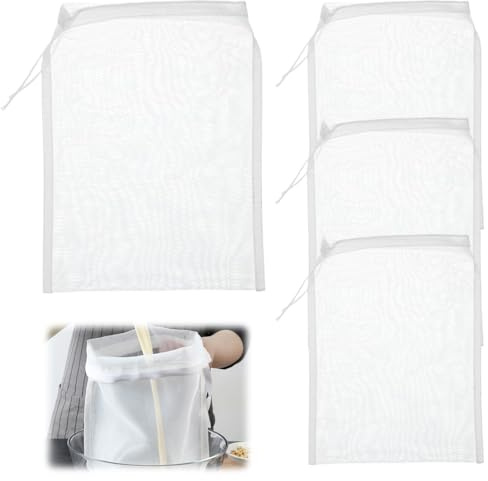 YIPFEN Étamine Alimentaire Sacs Filtrants Réutilisables | Lot de 4 (20x30 cm) – Maille Fine en Nylon pour Lait Végétal, Jus, Café Froid & Fromage