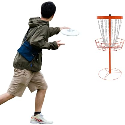 Haoxuesen Disc Golfkorb, 24 Ketten, Zielscheibe, Golf, tragbar, Netz, Frisbee, Stahl, Eisen, praktischer Korb, Garten, Park, Camping, einfache Installation, für den Innen- und Außenbereich