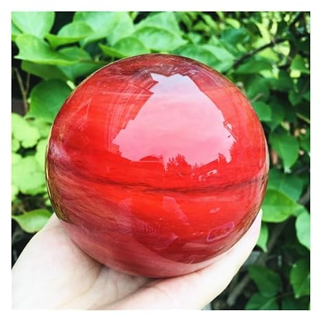DPURPIWADY 1 Bola de Cristal de fusión roja de 7 cm, Bola de Cristal Grande, Piedra + Base