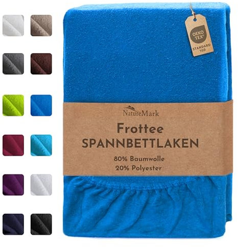 NatureMark - Sábana bajera de rizo, inmejorable relación calidad-precio, muchos tamaños y colores, calidad de primera marca, azul real, 180x200 - 200x200 cm