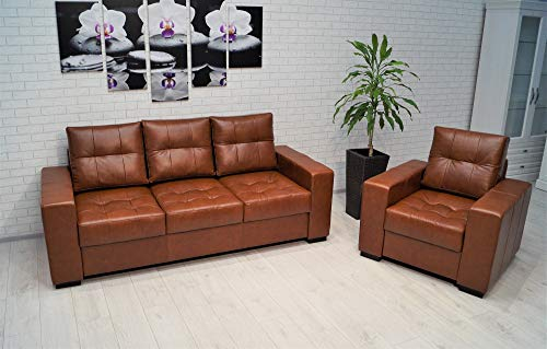 Quattro Meble Echtleder Sofagarnitur Mallorca Pik Extra 3 er 205cm + Sessel Ledersofa Echt Leder Couchgarnitur Möbel Set große Farbauswahl !!!!
