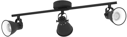 EGLO Deckenlampe Seras 1, 3 flammige Deckenleuchte Industrial, Klassisch | Deckenstrahler aus Stahl, Wohnzimmerlampe in Schwarz, Küchenlampe, Spots mit GU10 Fassung