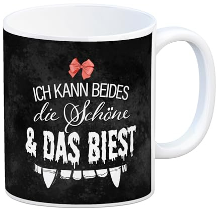 trendaffe Vampir Kaffeebecher mit Märchen Spruch: Ich kann beides: die Schöne & das Biest