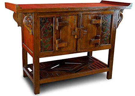 Kinaree Teak Altholz Kommode Suki - 120x50cm Massivholz Sideboard auch als Waschbeckenunterschrank imd Badezimmer oder Flurmöbel geeignet