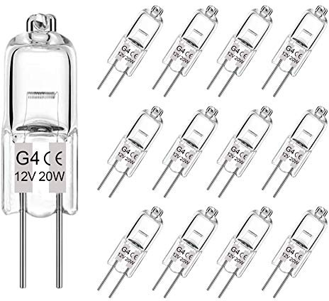 Lacnooe G4 Halogen Bulb 20W, 12 Pack Dimmable G4 Light Bulb for Under Cabinet Puck Light, Chandeliers, Track Lighting, AC/DC 12 Volt, T3 JC Type Bi-Pin Base, Warm White 2700K