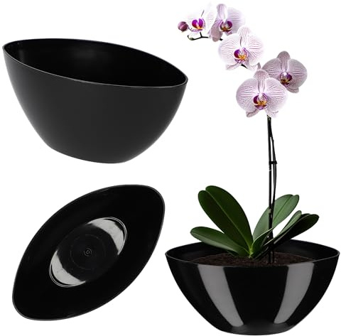 KADAX Blumentopf, ovaler Übertopf, Pflanztopf aus Kunststoff, Blumenübertopf, Deko, Pflanzkübel für Innen, Blumen, Pflanzen, Balkon, Blumenkübel, Pflanzgefäß, Moderne Form (38 x 14 cm, Schwarz)