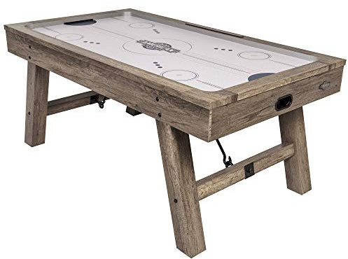 American Legend Brookdale Air-Powered Hockey Table with Rustic Wood Grain Finish, Angled Legs and Turnbuckle Accents Brown, 75.31L x 38.98W x 8.5H