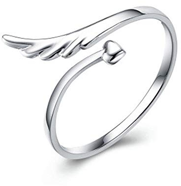 Engelsflügel, einfacher offener Ring, Sterling-Silber, verstellbarer Finger-Zehenring, Hochzeits-Versprechenband für Frauen und Mädchen