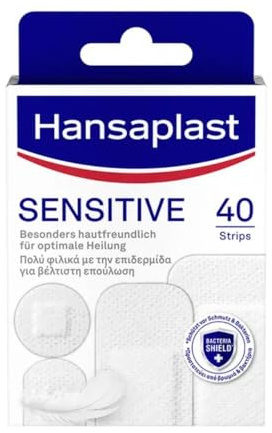 Hansaplast Sensitive Pflaster (40 Strips), Hautfreundliche Wundpflaster aus weichem, atmungsaktivem Material mit Bacteria Shield und starker Haftkraft, schonend zur Haut und schmerzfrei zu entfernen