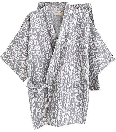 un-brand Pijama japonés de Manga Corta Yukata Kimono Wave (Talla L, Ligero)