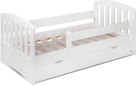 YappyLux 160 cm Kleinkindbett mit Schublade – Einzelbett Classic – für Kinder Kleinkind Junior – Größe 160 x 80 cm, weiß, Schublade Nein, Matratze keine