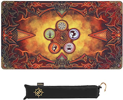 ENHANCE TCG Playmat - Tabletop Card Playmat with Stitched Edges, Smooth Surface, and Drawstring Travel Pouch - Compatible with MTG, YuGiOh, Pokemon, Lord of the Rings, and other TCG and LCG - Flames