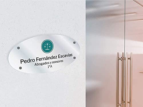 Oedim Placas Personalizadas Rotuladas Fabricadas en metacrilato, 25x25cm, Forma Ovalada, Resistente y Económico, Incluye 4 embellecedores