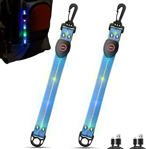 ZLCBBD LED Blinklicht mit Buntem Licht- USB Aufladbar Kinder Sicherheitslicht, Reflektierende Lichtband Reflektor Anhänger für Schulranzen, Rucksack, Wandern, Laufen, Joggen, 2 Stück