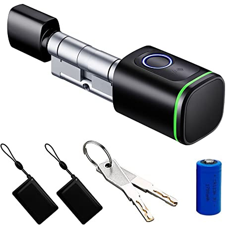 zemismart Bluetooth Smart Türschloss mit 40/40 Euro-Zylinder,elektronischer Schlosskern,Fingerabdruck/App/IC/Schlüsselentriegelung,unterstützt Timer/App Fernbedienung über Tuya BLE Hub(schwarz,80mm)
