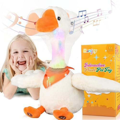Marsjoy 13 Talking Dancing Goose, Repeating What You Say Mimicking Recording Plush Baby Toy Musical English Songs Singing Talking Glowing Animated Twisting Gift of Lighting Up Toy for Boy Kid