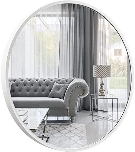 GOLD&CHROME UNIQUE DESIGN, Miroir Mural, Rond, avec Cadre en Aluminium - Blanc ⌀60 Miroir revêtue de téflon, résistante à l'humidité Cadre de Miroir, 2 cm de Profondeur, Peint par poudrage