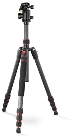 Hama Reisestativ „Ramble II Duo“ Carbon-Stativ (Kamerastativ, Handy-Stativ mit Handy-Halterung, Dreibein-Stativ Carbon-leicht, Fotostativ 3-fach ausziehbar, mit Einbein, Kugelkopf, Arca Swiss) schwarz
