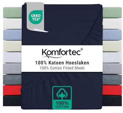 Komfortec Spannbettlaken Jersey 100% Baumwolle – 90x200 cm – 135g/m² – Weich, Atmungsaktiv & Hautfreundlich – Mit Rundumgummi – Oeko-Tex Zertifiziert – Für Boxspring, Topper & Matratzen – Blau