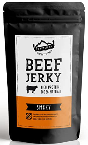 Craftsman Beef Jerky Smoky 250g | Aus Deutschland - Bayern | 100% Natürlich | Ohne Zucker | 100% Jerkey | High Protein 68% | Dörrfleisch/Trockenfleisch Original Smoky