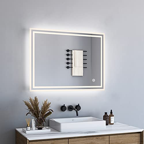 BD-Baode Badspiegel mit Beleuchtung, 40x60cm Badezimmerspiegel mit Touch Schalter Rechteckiger,LED Badspiegel Lichtspiegel mit Dimmbar 3 Lichtfarbe 3000-6500K