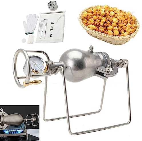 QAVODB Mini macchina per popcorn ad alta pressione, 100 ml, in acciaio inox, professionale per popcorn, riscaldamento a gas, spinta lenta con manometro, per feste di famiglia, divertimento