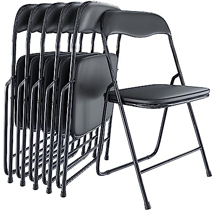 Set da 6 Sedie Pieghevoli Slim in Metallo, Comode Sedie Salvaspazio Portatili per Interno Esterno Ufficio Casa Campeggio Giardino Ospiti con Seduta Imbottita Design Moderno 44 x 44 x 78 cm (Black)