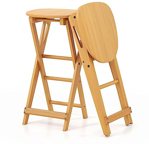 LIFEZEAL Set di 2 Sgabelli da Bar, Sedia da Pranzo Pieghevole, in Legno Massello di Bambù, con Poggiapiedi, Montato, Max 150 kg, Robusto, per Cucina, Sala da Pranzo, Soggiorno, 30x28x61 cm, Naturale