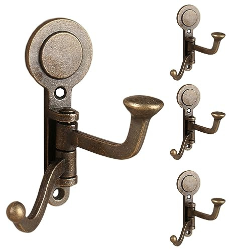 HIZEFSOO 4PCS Rustic Swivle Hook, Zinc Alloy Swivel Coat Hook Wall Mounted Coat Hook Decorative Cast Iron Heavy Duty Double Hooks Vintage Robe Rv Bathroom Kitchen Garage Hooks (Double Hook)
