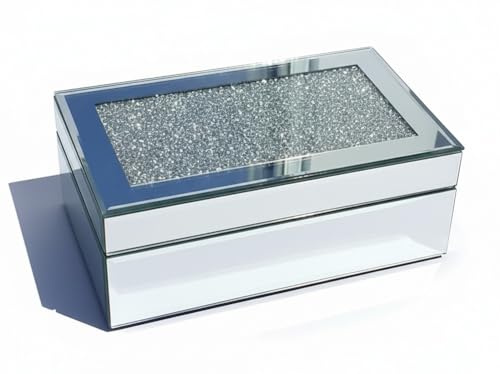 Eaglewiz Boîte à bijoux en verre miroir avec strass Argenté