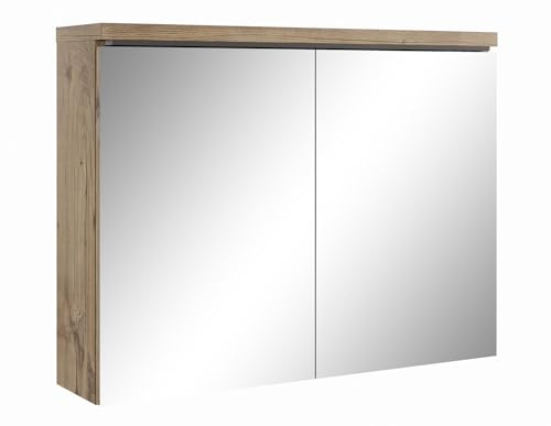 Badplaats Spiegelschrank Paso 80 x 60 cm Kastanien Eiche - Badezimmerschrank mit Spiegel und 2 Türen