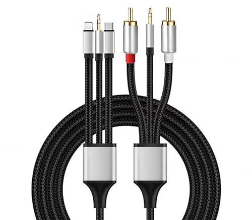 Cinch Kabel, Klinke 3,5mm/IOS Phone/USB C auf Cinch Klinke Kabel, Stereo Phono Audio Aux Adapter Kompatibel mit iPhone/Samsung Galaxy für TV, Verstärker HiFi, DJ Lautsprecher, Heimkino, 2m