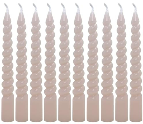 MIJOMA Set Geburtstagskerzen, Baumkerzen, Weihnachtskerzen, Pyramidenkerzen, Christbaumkerzen aus Wachs für Weihnachtsbaum Geburtstagsfeiern Torten, Lange Brenndauer, Ø11x105 mm (10, Beige Twisted)