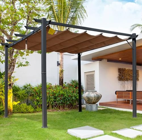 Metal Garden Pergola Large Outdoor Retractable Structure Sun Shade Canopy Aluminium Patio Gazebo Awning Party Wedding BBQ Marquee Pavilion Trellis Arbour