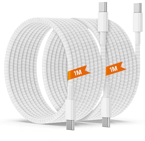 YAUOELECTRIC Câble USB C vers USB C [1M, Lot de 2] PD Charge Rapide 60W Câble USB Type C Nylon Tressé Compatible avec iPhone 15 Plus Pro Max Galaxy S24 Plus Ultra S23 A54 A34 iPad Pro Air MacBook Pro