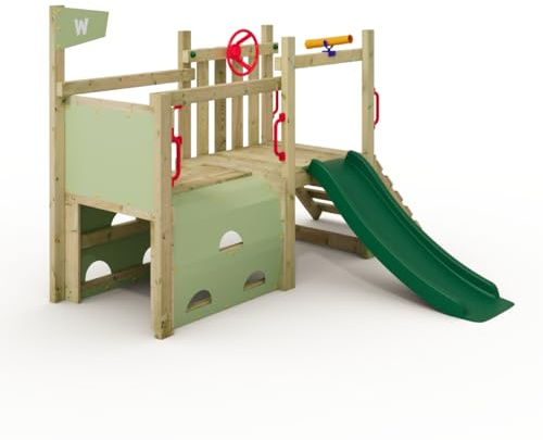 Wickey My First Fort 2 Kleinkind Spielturm, Klettergerüst, Garten Spielgerät für Kinder aus impregniertem Massivholz mit grüner Rutsche und pastellgrüner Plane