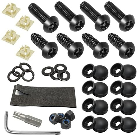 Mulcort Set di viti per targa, antifurto, materiale di fissaggio in acciaio inox, viti autofilettanti per paraurti anteriore, colore nero