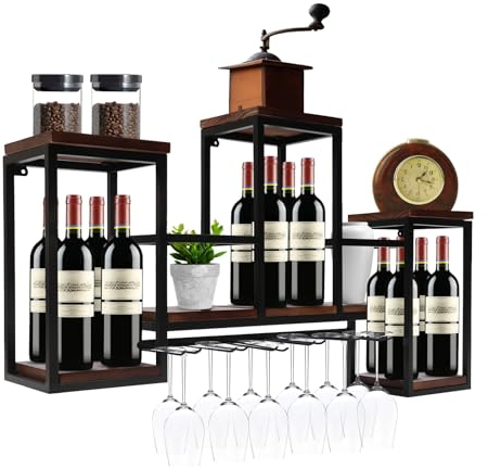 DJOAIUYF Weinregale Weinschrank Weinregal Palette Wand Weinregal Mit Glashalter Vintage Flaschenregal Restaurant Bar Für Weingläser, Whiskygläser, Flaschenhalter Hausbar