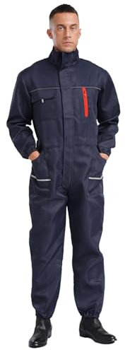 inlzdz Herren Arbeitsoverall Baumwolle Ganzkörperanzug mit Reißverschluss Einteiler Jumpsuit Overall Uniform Arbeitskleidung für Werkstatt Fabrik Navy blau 195/5XL