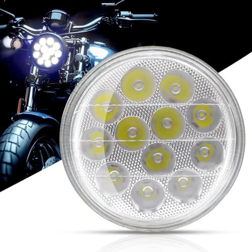 Biqiure 1PC 5.5 Pollici Faro LED Moto,Universale 12V 36W Rotondo Fari LED Moto con High/Low Beam+Blu Faro Moto Fari Ring