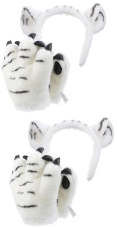 LIFKOME 2sätze Tierischen Pfotenhandschuhen Und Stirnband Plüschige Tigerkrallen-handschuhe Für Kostümpartys Warme Und Bequeme Fäustlinge Für Cosplay Und Kreative Auftritte