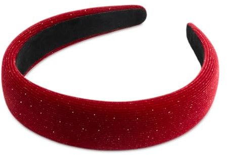 SXQLYH Gepolsterter Samt-Stirnband für Damen, weicher glänzender Samt, gepolstert, bequemes Stirnband für Damen und Mädchen (rot)