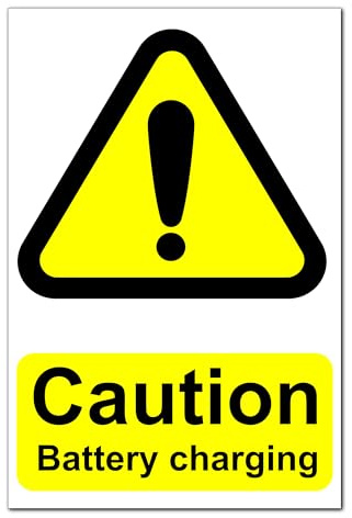 Caution Battery Charging Warning Stickers x10 - Peel and Stick 100mm x 66mm Printed and Laminated for Safety, Clear Warning Labels for Electrical Equipment