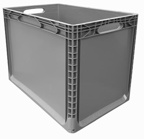 Solent Plastics Euro Stacking Heavy Duty Plastic Storage Containers Boxes Crates - 90 Litre Capacity - Grey (1)